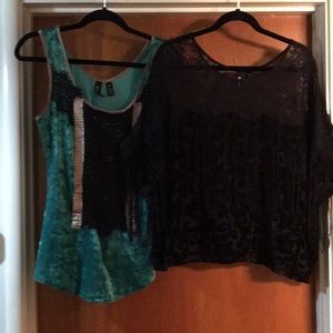 Tank with lacy fringed over-shirt